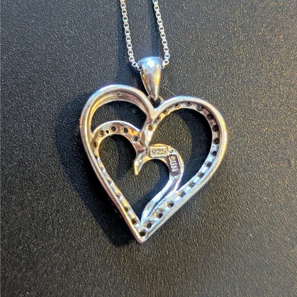 Sterling Silver 925 Double Heart Pendant Necklace – 20” Chain - Picture 4 of 4